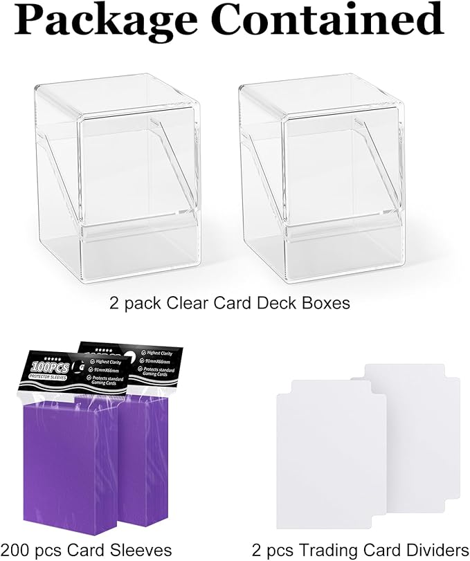 YSCare 2 Pack Card Deck Boxes, Deck Case and 200Pcs Card Sleeves with Dividers, Standard Clear Commander Cards Storage Box Perfect Fit for MTG, Sport, Trading Cards (Purple)