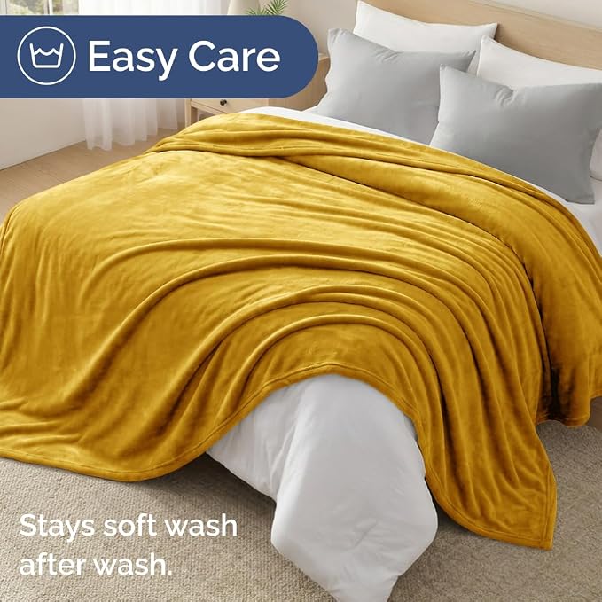 Fleece Blanket Twin Size - Ultra-Soft Warm Flannel Fleece Blanket - Gold | Soft, Warm, Outdoor Picnic Blanket for Camping, Travel, Lightweight, Cozy, Anti-Static, Home Decor Gifts for Men & Women