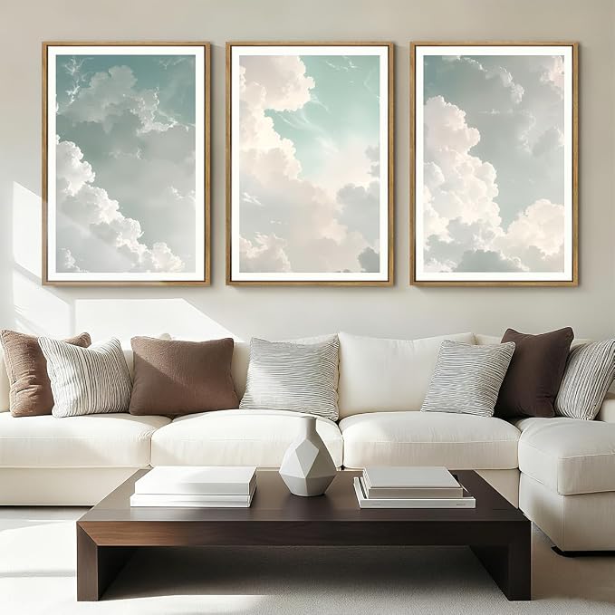 ANHUIB Large Sky Wall Art White Cloud Wall Art Nature Landscape Wall Decor Set of 3 for Living Room Bedroom Dining Room 16x24 Inch