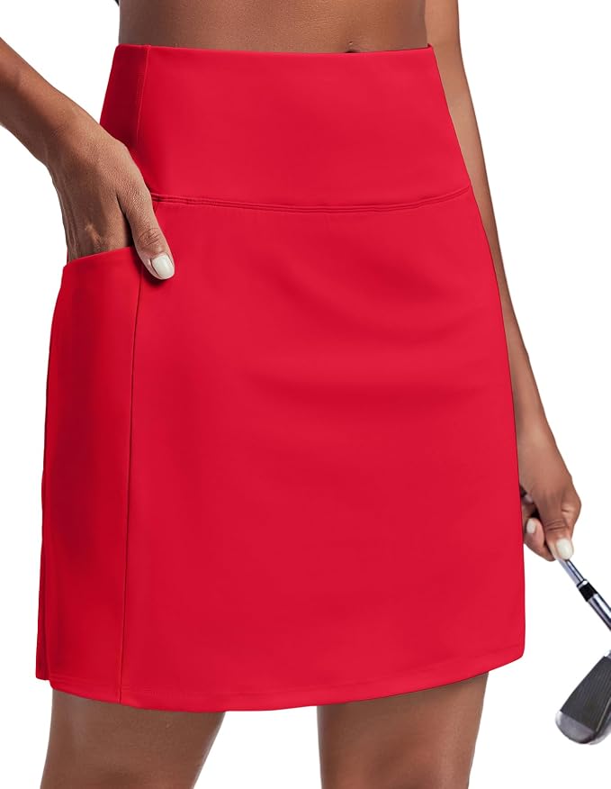 PINSPARK 19" Knee Length Skorts for Woman with Pockets UPF 50+ Golf Skirts | 4 Pockets, Built-in Shorts, High Waisted & Tummy Control, Moisture-wicking for Golf Athletic Tennis Workout Casual