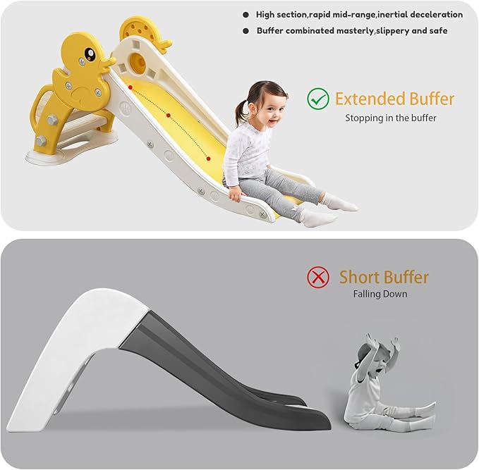 Toddler Slide, Creative Cartoon Yellow Duck Indoor Slide, Foldable Slide Climber Playset Indoor Outdoor Playground Toddler Slide Outdoor Toys Freestanding Kids Slide for Toddlers Aged 1-3