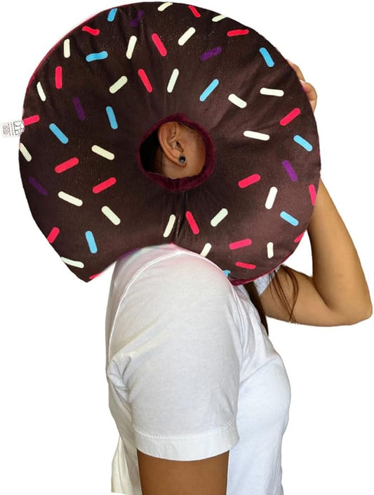 Donut Pillow for Ear Piercings - Comfortable Soft Ear Pillow for Side Sleeping - Reduces Ear Discomfort - Fun Decor, Stuffed Cushion and Toy, 14 Inches (Brown Chocolate).