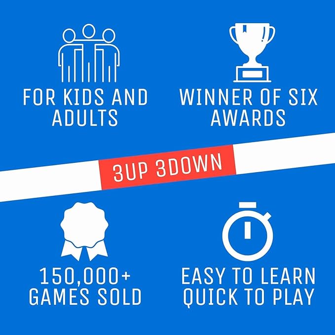Ok2Win 3UP 3DOWN Card Game - Fast-Paced Easy-to-Learn Family Fun for Ages 7+