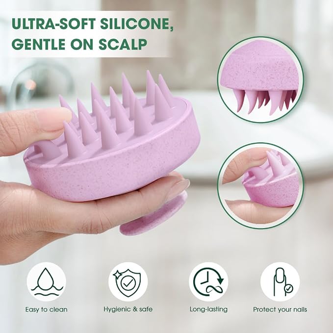 Scalp Massager Brush for Hair Growth – Silicone Scalp Scrubber & Scalp Exfoliator – Manual Scalp Massager Brush for Wet or Dry Use – Hair Massager Scalp Shampoo Brush Tool (Pink)