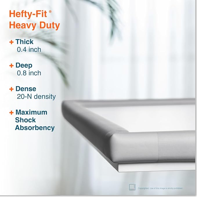 Roving Cove HeftyFit Corner Protector for Baby (12 Large Corners), Heavy-Duty Soft Rubber Foam Furniture Corner Bumper Guards, 3M Adhesive Pre-Taped, Stone Grey
