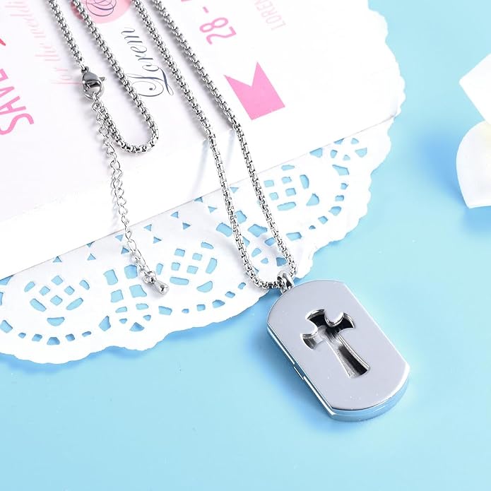 Cross Essential Oil Diffuser Necklace Aromatherapy Pendant Locket Jewelry Stainless Steel Perfume Necklace| 22 Adjustable Chain| 12 Refill Pads| Gift Box