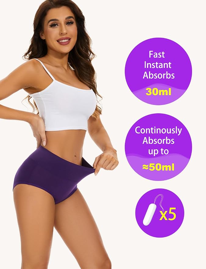 Allbase Incontinence Underwear for Women High Absorbency Period Panties Ladies Leakproof Protective Menstrual Postpartum Bladder Control Washable Cotton Briefs Multipack