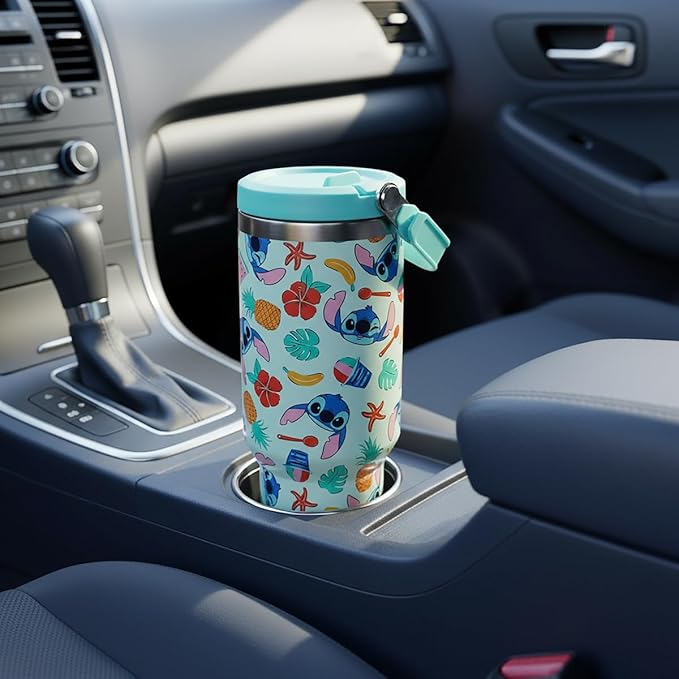 Bioworld Lilo & Stitch All-Over Tropical Stitch Print Blue 40 Oz Stainless Steel Water Bottle