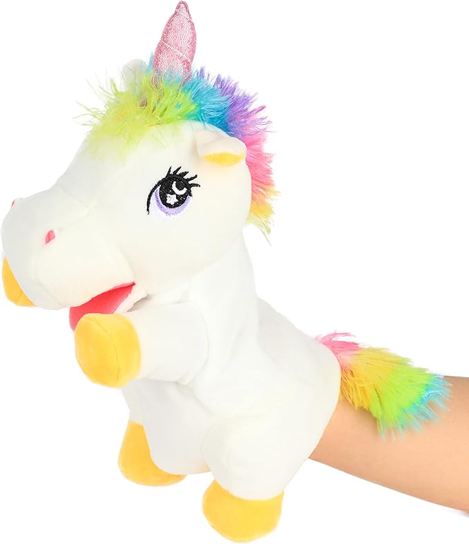 Cuteoy Plush Unicorn Hand Puppet Stuffed Animal Toy Open Movable Mouth Creative Role Play Storytelling Plushies Gifts for Kids Toddlers Birthday Christmas