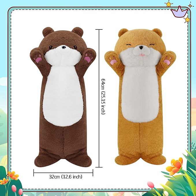 Long Otter Plush Pillow, 25.2'' Weighted Stuffed Animal Pillow Cute Kawaii Standing Sea Otter Body Plush Toy Soft Embrace Baby Otter Stuffed Animal Birthday for Girl Yellow