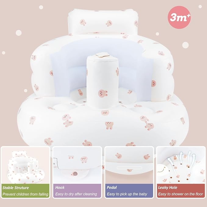 AirSwim Inflatable Baby Chair, Inflatable Baby Seat for Babies 3 Months and Up, Summer Blow Up Chair with Built in Air Pump, Bumbo Seat for Learning to Sit, Palying, Camping, Rabbit