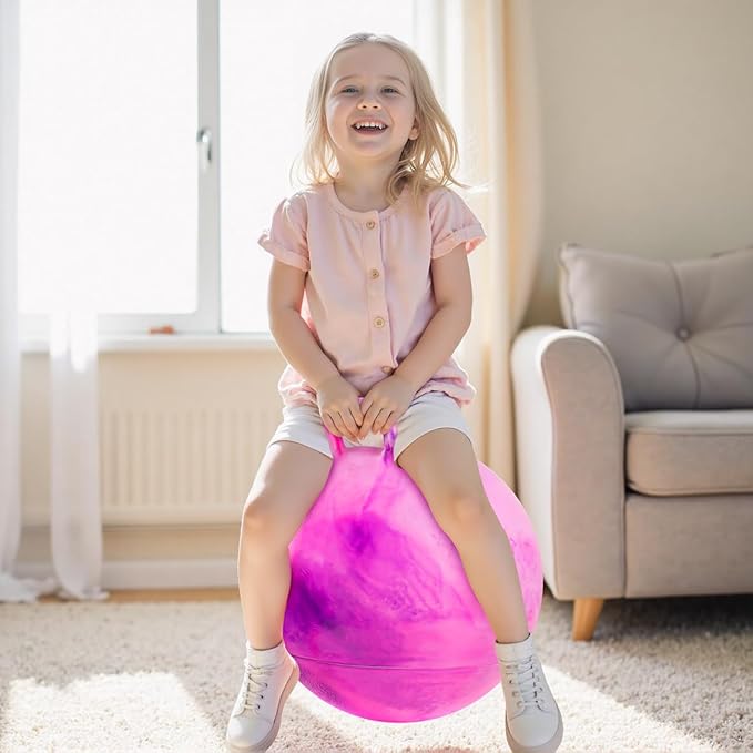 Upper Rider 18 Inch Clouds Hopper Ball for Kids Ages 3-8, Purple Pink Bouncy Ball with Handle, Inflatable Jumping with Pump and Gift Box, Indoor Outdoor Balance Toy for Girls and Boys