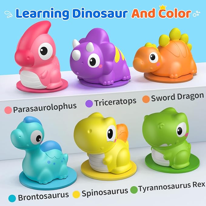 6 Packs Dinosaurs Light Up Bath Toys for Kids Ages 1-3, Water-Activated Toys Flash & Change Color, Bathtub Toys for Toddlers 2-4, Pool Floating Toys for 1 2 Year Old Boy Girl Gifts