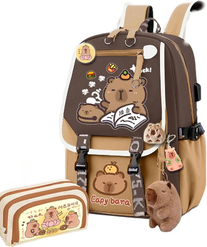 Kapibara Capybara Cartoon Backpack Gift Large Capacity Waterproof Kapibara stuff kawaii backpack with pins and Accessories (pattern 9)