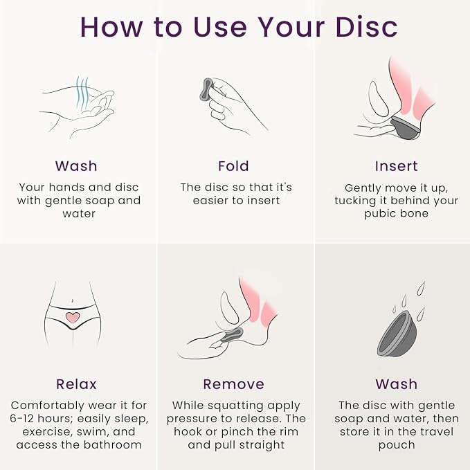 Ecoblossom Reusable Menstrual Disc - Menstrual Cup - Soft Period Disc for Women Designed with Flexible, Medical-Grade Silicone Period Cup (Black)