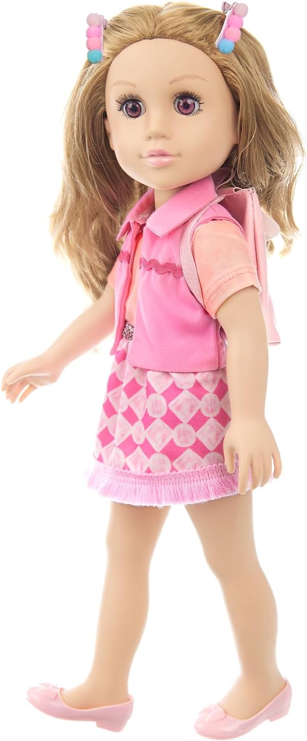 18 Inch Girl Doll Playset with Doll Clothes and Accessories Including 18 Inch Doll Jacket T-Shirt Skirt Shoes backbag Hairband for Little Girl