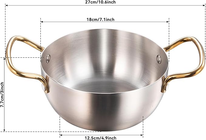 7 inch Korea Ramen Pot, Stainless Steel Cooking Pot for Induction Cooktop | Ramen Cooking Pot with Double Handle, Stovetop Ramen Cooker for Soup Noodle Pasta, Silver