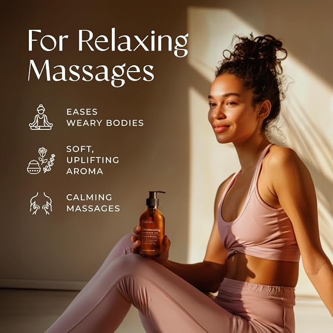 Soothing Massage Oil for Sore Muscles & Destressing Massage Oil for Sore Muscles Set - Aromatherapy Grade Essential Oils Set - 2x6.76 fl oz - Gya Labs