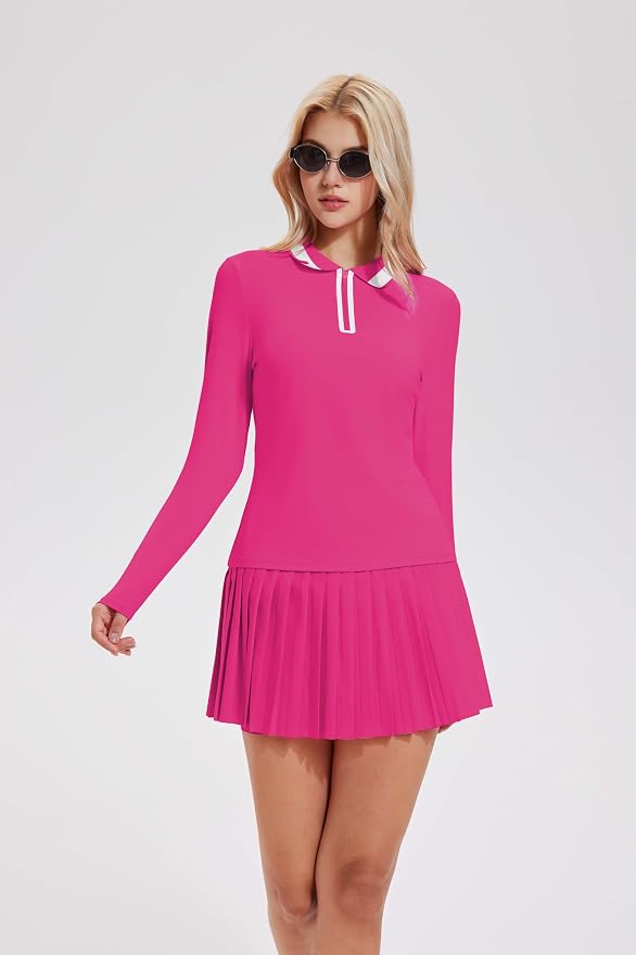 Tennis Skirt Sets for Women Zipper Color Block High Waisted Golf Polo Two Piece Skirt Set Women 2 Piece Outfits