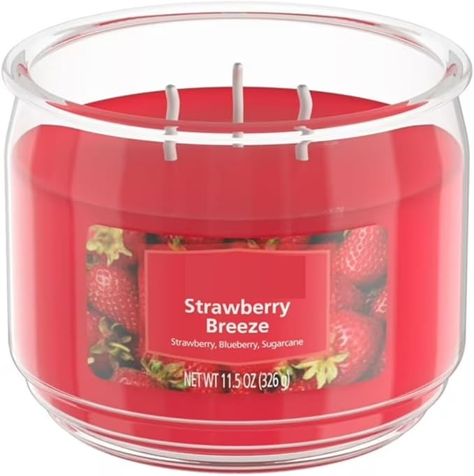 Strawberry Breeze 3-Wick Scented Candle – 11.5 oz Glass Jar, Fruity Fragrance, Long-Lasting Burn, Home Aromatherapy, Bedroom or Living Room Use