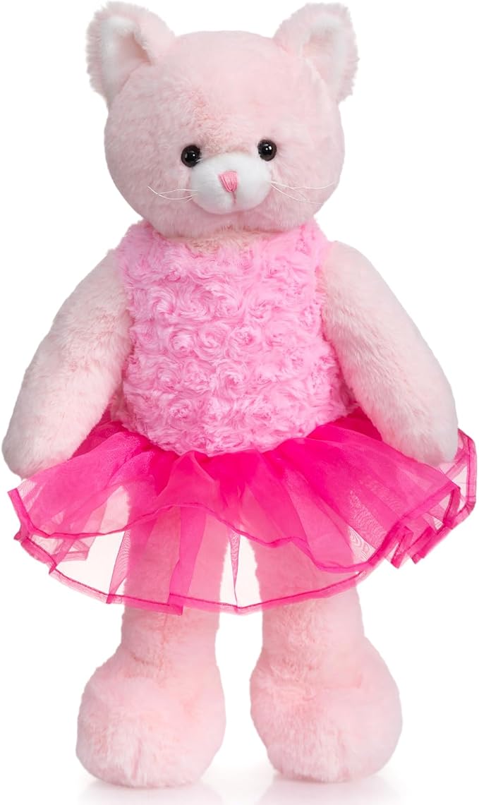 Ballerina Cat Stuffed Animal Cute Plush Cat in Tutu Skirt Birthday Dance Recital Gifts for Girls Kids 21’’ Pink