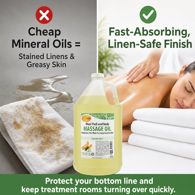 SPA REDI Botanical Massage Oil – 5-Oil Blend for Professional & At-Home Body Massage | Cucumber & Melon, Almond, Avocado, Sunflower & Vitamin E | Cruelty-Free, Sulfate-Free, Silicone-Free | 128 oz