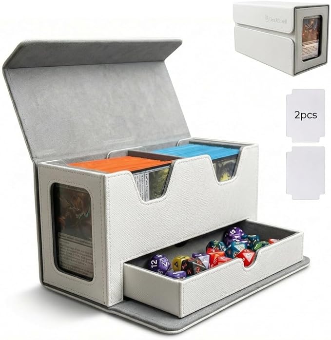 Card Deck Box Fits 200+ Double Sleeved，Commander Deck Box for Magic the Gathering with Dice Tray & Toploader Display,2 Dividers