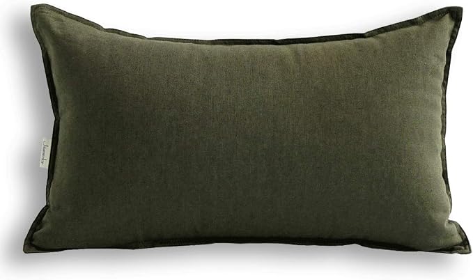 Jeanerlor Cotton Linen Square Decorative Throw Pillow Case Cushion Cover with Twin Needles Stitch on Edge,for Wedding Party Gift Car 12"x20"(30 x 50cm), Olive Green