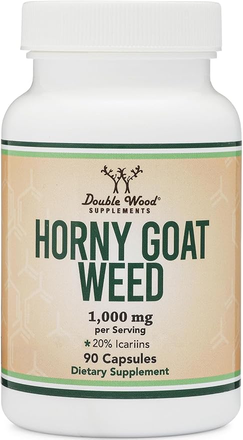 Horny Goat Weed for Men and Women - No Fillers (Max Strength Epimedium Std. to 20% Icariins) 1,000mg per Serving, 90 Capsules (Male Enhancing Supplement) by Double Wood