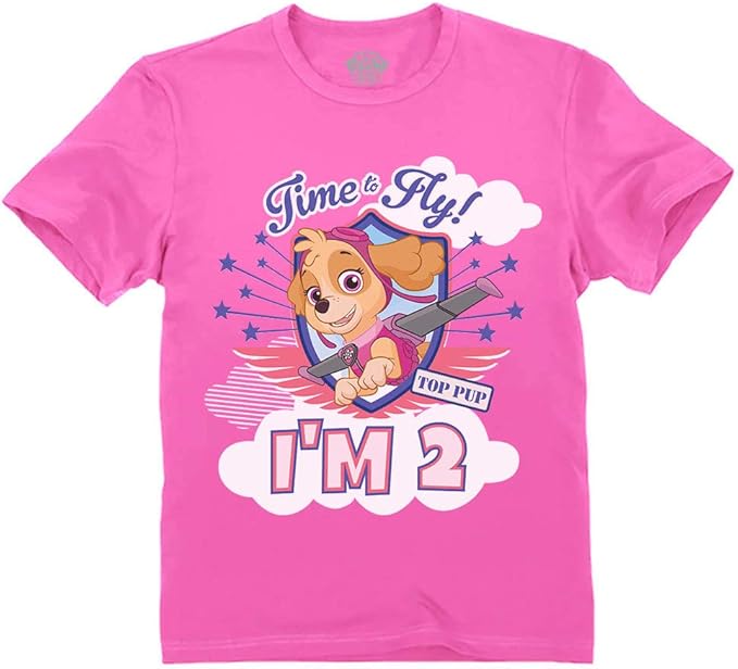 Paw Patrol Skye 2nd Birthday Girl Shirt for Toddlers - Time Flies I'm 2 Tee for Two-Year-Old Girls