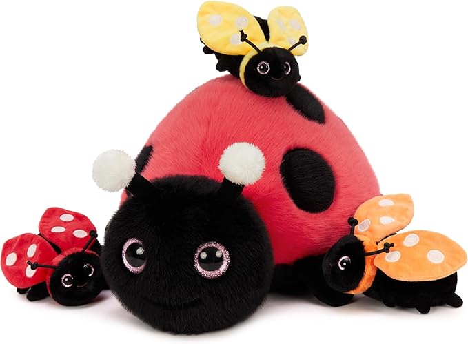 MaoGoLan 4Pcs Ladybug Stuffed Animal,Kawai Mother Ladybird Plush Toys Pillow with 3 Small Baby Lady Beetle Plushie Gift for Insect Lover,Decorations,Party Favor,Baby Shower,Glow-in-Dark Design