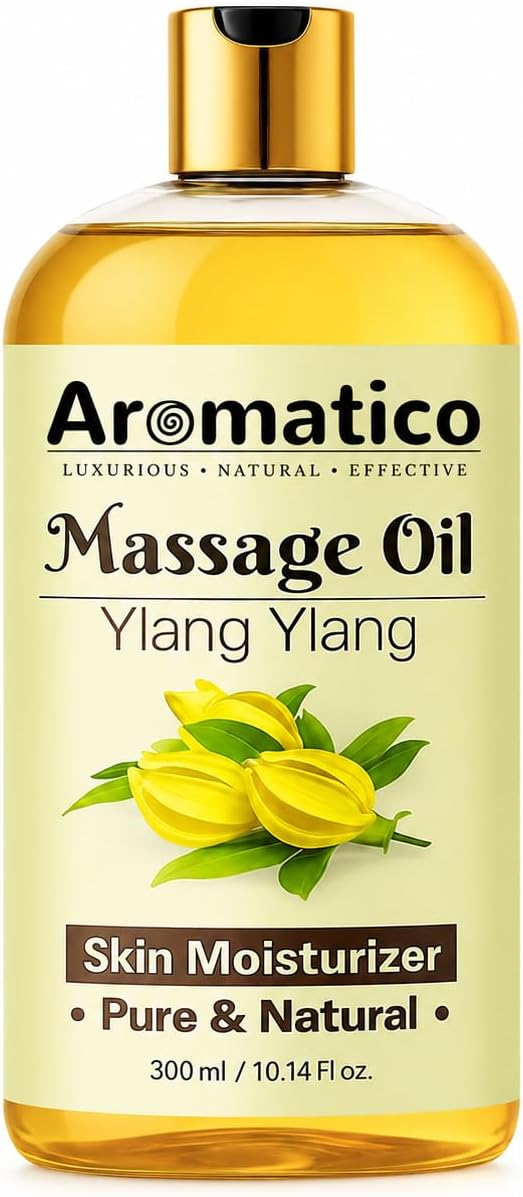 Aromatico Ylang Ylang Massage Oil 10.1 fl oz – Floral Body Oil for Relaxation & Skin Nourishment – Lightweight, Non-Greasy, Fast Absorbing Massage Oil for Spa & Daily Use