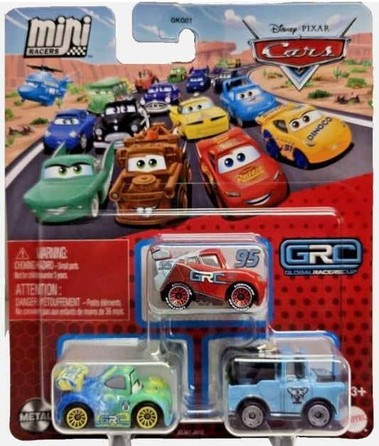 Mattel Cars 3 Mini Racers Grc Lightning McQueen Carla Veloso Light Blue Mater Global Racers Cup 3 Pack