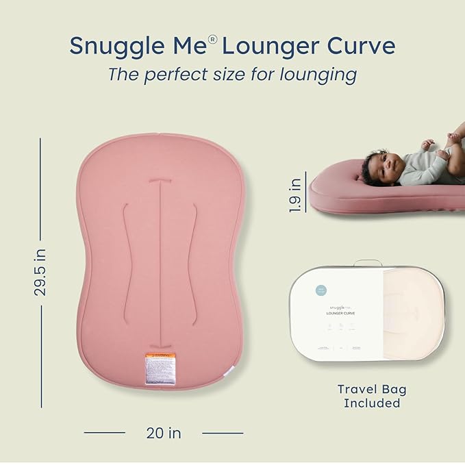 Snuggle Me® Baby Lounger Curve (0-6 Months) - Premium Organic Cotton with Foam Core, Machine-Washable Cover, Buttery-Soft & Breathable CSPC Compliant Infant Lounger Baby Nest with Travel Bag - Gumdrop