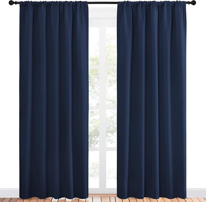 NICETOWN Navy Curtains Blackout Draperies - Modern Design Thermal Insulated Rod Pocket Blackout Drapes for Kid's Bedroom, Window Covering (1 Pair, 52 x 84 inches)