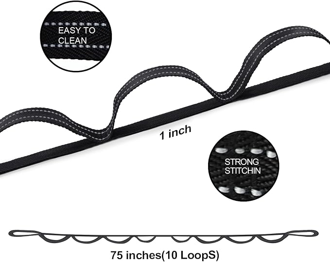 A AZURELIFE Premium Durable Stretch Straps with Loops, Stretching Strap for Physical Therapy, Multi-Loop Yoga Strap Fitness Exercise Strap for Yoga, Pilates, Dance, Flexibility&Exercise