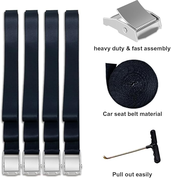 EURMAX USA Windproof Trampoline Stakes Anchor Kit-4pcs Steel Corkscrew Anchor,Heavy Duty Tie Down Kit with T-Hook&Reinforced Safety Straps,Secure Weatherproof Protection for Trampolines,Tents&Playsets
