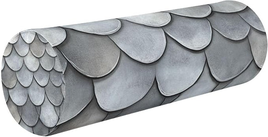 Grey Fish Scale Neck Roll Pillow Bolster Round Health Memory Foam Long Cervical Cylinder Pillows with Removable Washable Cover for Body Bed Legs Back Yoga
