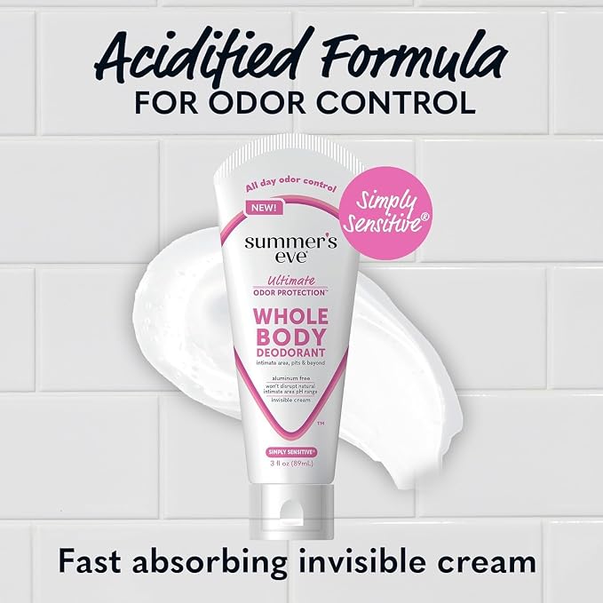 Summer's Eve, Whole Body Deodorant for Women, Ultimate Odor Control, Aluminum Free Deodorant, 3 Fl Oz; Simply Sensitive, Blissful Escape, & Fresh Scent