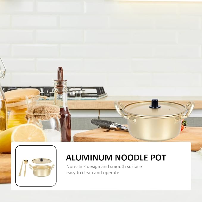 DOITOOL Korean Noodle Pot, Korean Ramen Cooking Pot with Lid Spoon and Chopsticks, Korean Ramen Noodle Pot for Cooking, Soup, Pasta, Stew and More