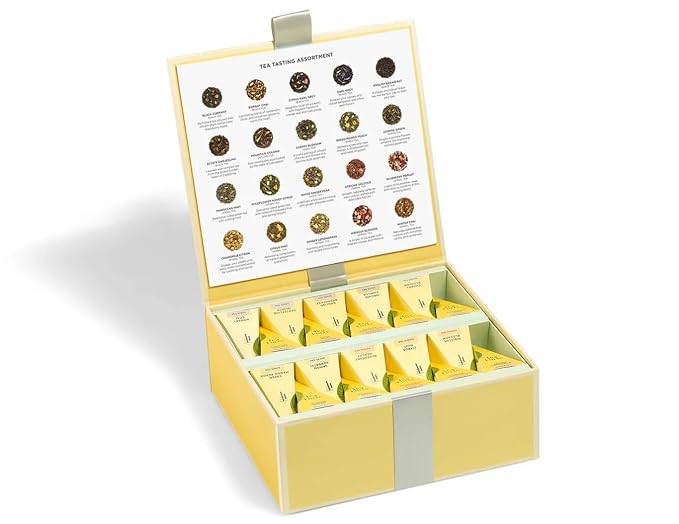Tea Forte Premium Tea Chest Presentation Box Gift Set Sampler, 40 Count Individually Wrapped Handcrafted Pyramid Tea Infuser Bags, Assorted Classic