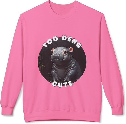 Unisex Fleece Crewneck Sweatshirt - Too Deng Cute Moo Deng Hippo, Cozy Cotton Blend, Classic Relaxed Fit