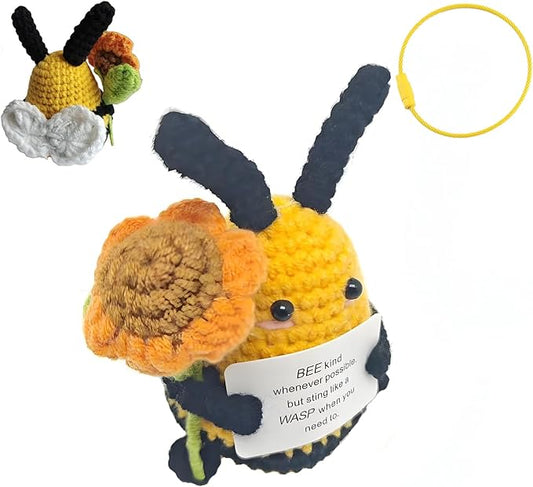 Birthday Gifts for Women Men Mon Dad,Thank You Emotional Support Crochet Bee for Friends, Positive Cute Handmade Animal Stuff, Funny Christmas Easter Present, Office/Home Decor