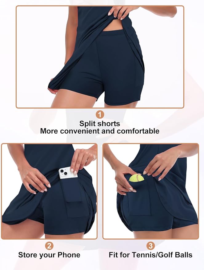 Viracy Tennis Dress for Women Sleeveless Golf Dresses with Shorts and Pockets Ruffle Zip Up Stand Collar Golf Outfits