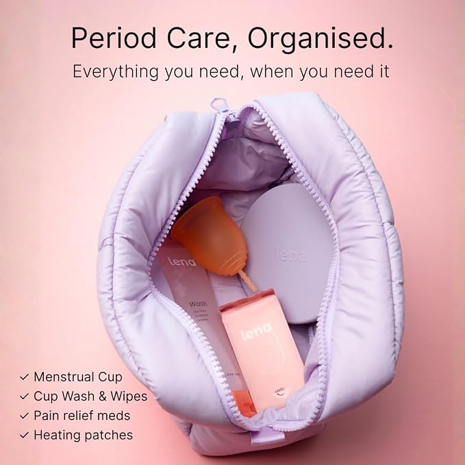 Lena Original Menstrual Cup Large Purple + Period Essentials Bag - Complete Period Care Bundle