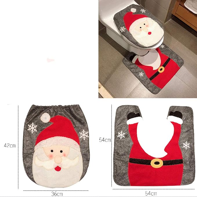 HESHIFENG. party & accessories Christmas Snowman Santa Deer Toilet Seat Cover and Rug Set Red Christmas Decorations Bathroom (Santa Claus)