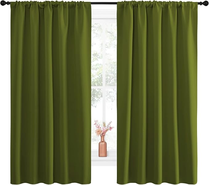NICETOWN Blackout Draperies and Curtains, Thermal Insulated Window Decoration Blackout Drapes for Kid's Room (Olive Green, 1 Pair, 52 x 63 inches)
