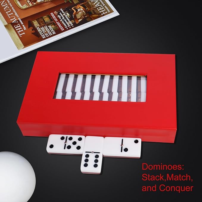 Double Six Standard Dominos Set 28 Tiles – Dominos Set for Adults, Classic Numbers Table Games, Family Travel Night Ideal for 2-4 Players (Red)