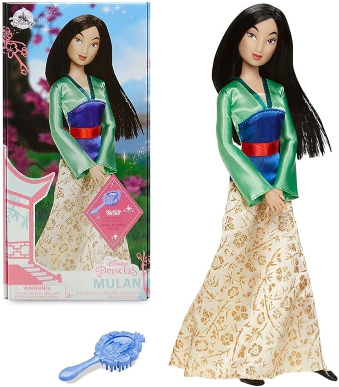 Disney Store Girl's Disney Princess Classic Doll (Mulan), 11 Inches, Includes Brush with Molded Details, Fully Posable Toy in Classic Outfit - Disney Princess Toys
