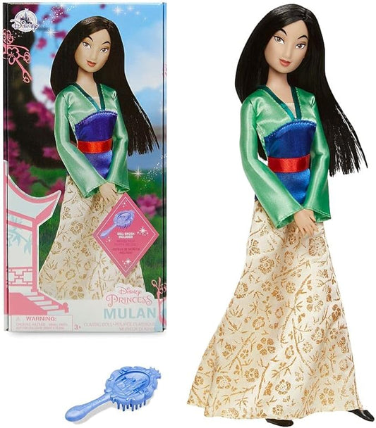 Disney Store Girl's Disney Princess Classic Doll (Mulan), 11 Inches, Includes Brush with Molded Details, Fully Posable Toy in Classic Outfit - Disney Princess Toys